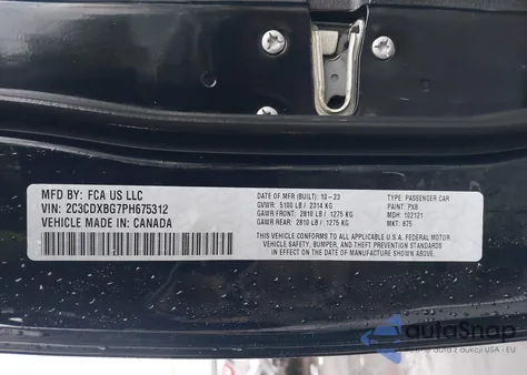 2023 Dodge Charger Sxt z USA, uszkodzony, nr VIN 2C3CDXBG7PH675312